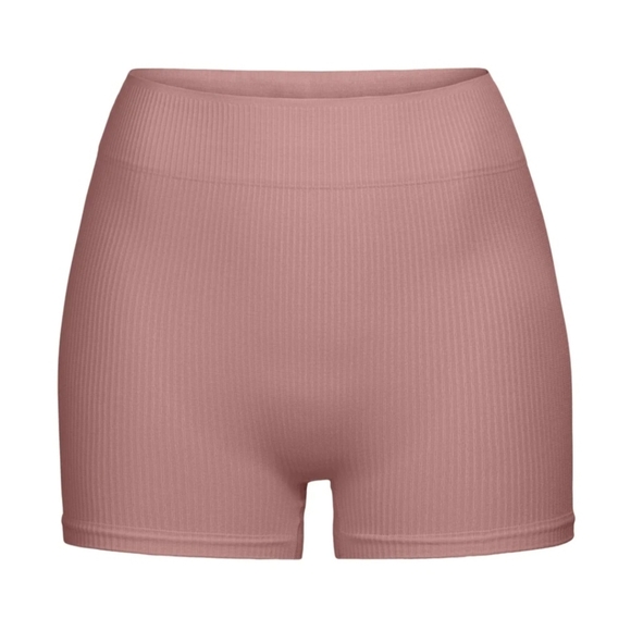 3pcs-SKIMS STRETCH RIB BUNDLE IN ROSE CLAY/NWT/S/M- THONG, SHORT & HIGH NECK BRA - Picture 7 of 16